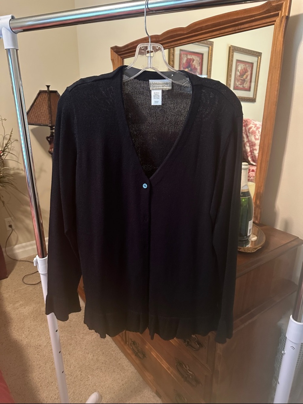 Coldwater Creek Black V-Neck Button Front Cardigan